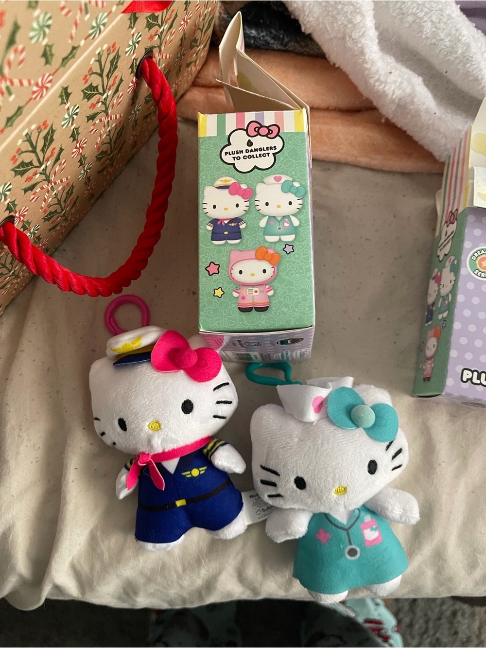 Sanrio Hello Kitty Plush Keychain Pair - Pink & Teal Accents
